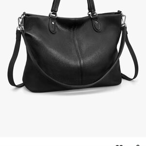 Befen Black Genuine Leather Tote Bag with Crossbody Strap